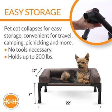 K&H Pet Products Bolster Dog Cot Cooling Indoor/Outdoor Elevated Dog Bed Hammock with Removable Bolster, Washable Mesh Cover, Raised Camping Dog Bed for Small Dogs or Cats - Chocolate Small 17" X 22"