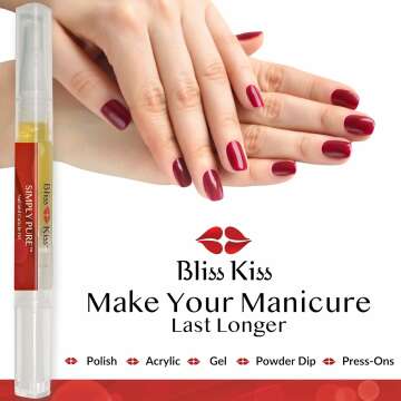Bliss Kiss | Fragrance Free 4 Nail Oil Cuticle Pens w/Vitamin E & Jojoba⏤Nail Strengthener Nail Growth Treatment for Brittle, Peeling, Breaking, Thin nails