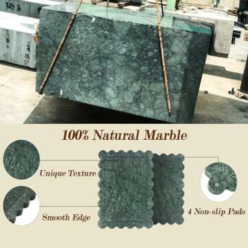 YMXYJM Genuine 100% Indian Green Scalloped Marble Tray, Real Natural Marble Stone Trays, Luxury Marble Decorative Trays for Bathroom, Dresser, Vanity, Home Decor, 10.6" x 8", Dark Emerald Green