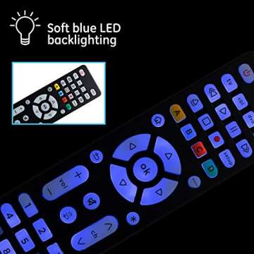 GE Blue Backlit Buttons Universal Remote Control, Samsung TV Remote Control Replacement, Samsung Remote Control for Smart TV, Roku Remote Replacement, Vizio, LG TV, Sony, 4-Device, Brushed Black 48843