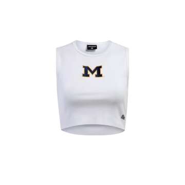 Hype & Vice Cut-Off Tank for Women (Small) - University of Michigan Top for Women, Cropped Fit Tank Top, College Shirts for Game Days - White