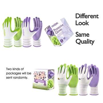 COOLJOB 2 Pairs Gardening Gloves for Women Ladies, Breathable Rubber Coated for Yard Garden, Outdoor Indoor Protective Work, Medium Size, Lavender Purple & Apple Green