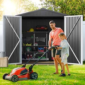 DWVO 6' x 4' Outdoor Storage Shed, Large Metal Tool Sheds, Heavy Duty Storage House with Lockable Doors & Air Vent for Backyard Patio Lawn to Store Bikes, Tools, Lawnmowers,Dark Gray