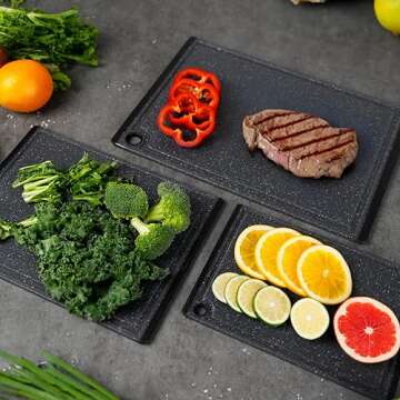 Kikcoin Plastic Cutting Boards - 3-Piece Sets, Dishwasher Safe