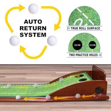 Loowoko Indoor Putting Green with Ball Return, Golf Practice Training Equipment Putting Mat for Home Office