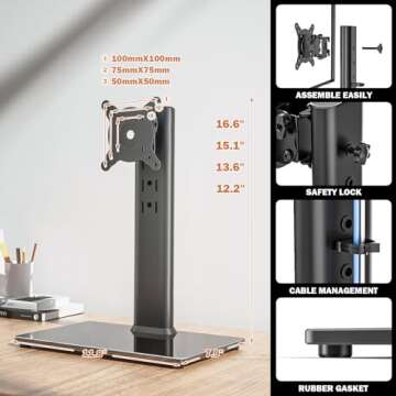 Single LCD Computer Monitor Free-Standing Desk Stand Mount Riser for 13 inch to 32 inch screen with Swivel