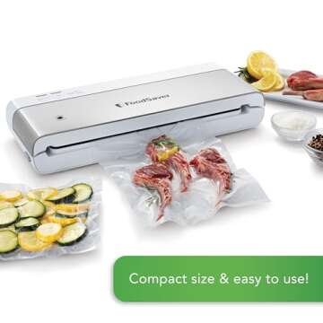 FoodSaver Compact Vacuum Sealer Machine - White, Ideal for Sous Vide