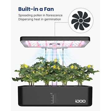 iDOO Hydroponics Growing System Kit 12Pods, Gardening Gifts for Women Mom, Indoor Herb Garden with LED Grow Light, Built-in Fan, Auto-Timer, Adjustable Height Up to 11.3", 12Pods-Black