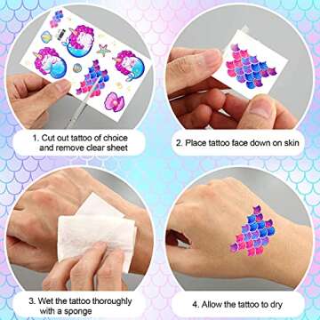 Konsait Glitter Temporary Tattoo for Girls, 24 Sheets Butterfly Mermaid Fairy Flowers Tattoo Stickers for Kids, Waterproof Fake Tattoos for Birthday Party Favors Goodie Bags Stuffers Party Fillers