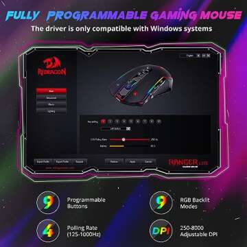 Redragon Gaming Mouse, Wireless Mouse Gaming with 8000 DPI, PC Gaming Mice with Fire Button, RGB Backlit Programmable Ergonomic Mouse Gamer, Rechargeable, 70Hrs for Windows, Mac Gamer, Black