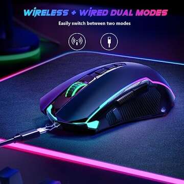 Redragon Gaming Mouse, Wireless Mouse Gaming with 8000 DPI, PC Gaming Mice with Fire Button, RGB Backlit Programmable Ergonomic Mouse Gamer, Rechargeable, 70Hrs for Windows, Mac Gamer, Black