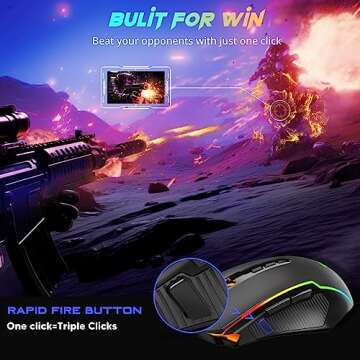 Redragon Gaming Mouse, Wireless Mouse Gaming with 8000 DPI, PC Gaming Mice with Fire Button, RGB Backlit Programmable Ergonomic Mouse Gamer, Rechargeable, 70Hrs for Windows, Mac Gamer, Black