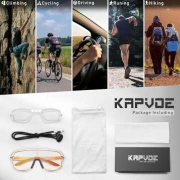 KAPVOE Photochromic Cycling Glasses for Men Women Mountain Bike Sunglasses Black Sports Goggles UV Protection