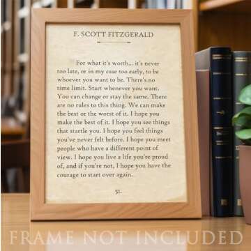 F. Scott Fitzgerald Quotes Wall Art-For What It's Worth-Vintage Wall Art Decor - 11x14 Unframed Poster - Library Decor - Book Pages - Gatsby Vintage Posters - Classic Book Quotes Inspirational Decor