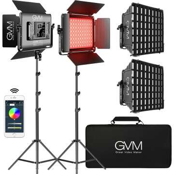 GVM 1000D RGB Led Video Light with 2 Softboxes, Photography Lighting Kit with Bluetooth Control, Full Color Video Lighting Kit with 18 Applicable Scenes, 2 Packs Led Light Panel for Video Shooting