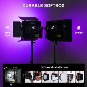 GVM 1000D RGB Led Video Light with 2 Softboxes, Photography Lighting Kit with Bluetooth Control, Full Color Video Lighting Kit with 18 Applicable Scenes, 2 Packs Led Light Panel for Video Shooting