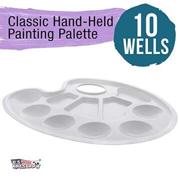 U.S. Art Supply 10-Well Plastic Artist Painting Palette - Paint Color Mixing Trays - Art Students, Classroom, Craft Projects, Fun Parties, Events - Brush Mix Acrylic, Oil, Watercolor, Tempera