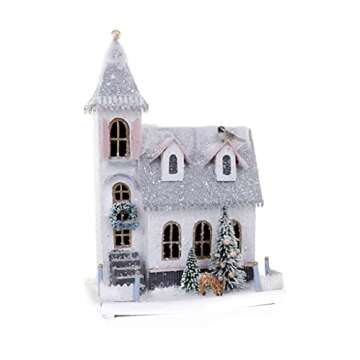 Cody Foster & Co Peaceful Wintery White and Silver Christmas Village Church with Fawn