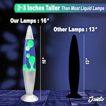 JAMBO 16" Beautiful Liquid Lamp- Extra Tall, Blue with Yellow/Green Wax, Relaxing Liquid Motion Lamp, Night Light Nighlight Home Decor Living Room Office Bedroom Lamp for Adults, Teens, and Kids