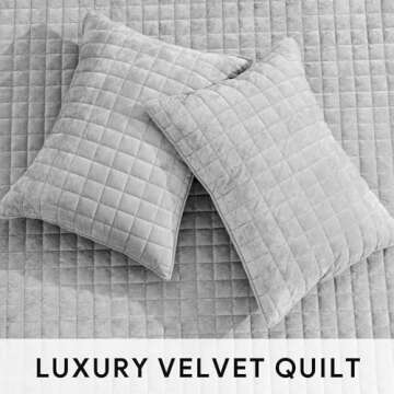 RECYCO Luxury Velvet Quilt King Size, Ultra Soft Velvet Bedding Sets, Lightweight Quilted Velvet Comforter Set, Channel Stitch Oversized Bedspread Coverlet with 2 Pillow Shams, Frost Gray