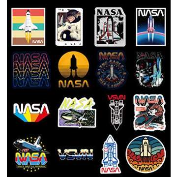 50 Pcs NASA Stickers Space Explorer Decals for Water Bottle Laptop Luggage Car Bike Bicycle Waterproof Vinyl Universe Astronaut Stickers Pack