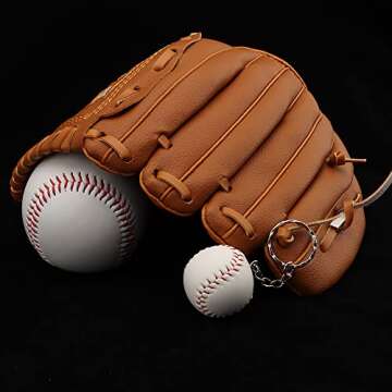 kcrygogo Baseball Keychain Bag Pendant Decorations Genuine Leather Mini Baseball Keyring Sports Keychain for Team, Sports Souvenir Favors and Gifts for Friends Yellow