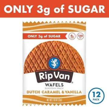 Rip Van Wafels Dutch Caramel & Vanilla Stroopwafels, Healthy Snacks, Non-GMO, Low Calorie, Low Sugar (3g), Office Snacks, Keto Friendly, 12 Count