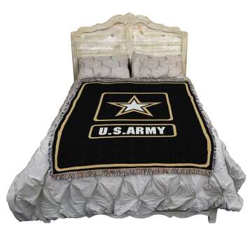 US Army Star Logo Black Blanket - 72x54 Cotton Tapestry