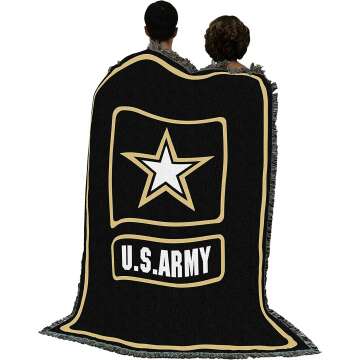 US Army Star Logo Black Blanket - 72x54 Cotton Tapestry