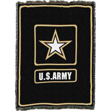 US Army Star Logo Black Blanket - 72x54 Cotton Tapestry