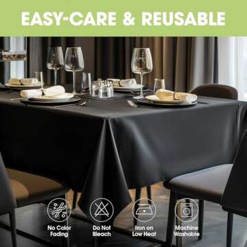 Pureegg Table Cloth - Polyester Table Cloth for Rectangle Table, 60''x84'' Tablecloth, Decorative Tablecloths for Parties, Dinings, Picnics, Washable & Ironable, Black