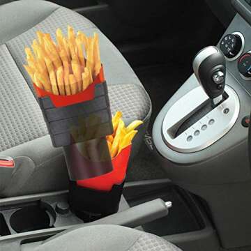 iSaddle French Fry Cup Holder - Automotive Interior Accessories Chips CupHolder for Cell Phone Fast Food Drink Beverage Key Fob Fits Vehicle Boat Truck RV (2.75 inch Base, Black Color)