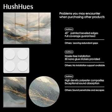 HushHues 8-Pack Art Acoustic Wall Panels 48x32 Inches Decorative Sound Absorbing Panels- Sound Absorbing Panels for Recording Studios, Offices, Home, Easy Installation