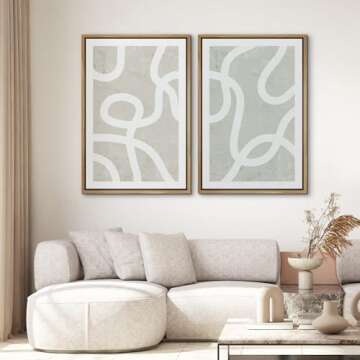 SIGNWIN Framed Canvas Print Wall Art Set Pastel White Swirl Pattern Collage Abstract Shapes Illustrations Modern Art Minimal Boho Relax/Calm for Living Room, Bedroom, Office - 16"x24"x2 Natural