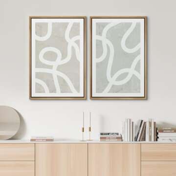 SIGNWIN Framed Canvas Print Wall Art Set Pastel White Swirl Pattern Collage Abstract Shapes Illustrations Modern Art Minimal Boho Relax/Calm for Living Room, Bedroom, Office - 16"x24"x2 Natural