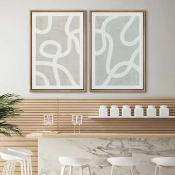 SIGNWIN Framed Canvas Print Wall Art Set Pastel White Swirl Pattern Collage Abstract Shapes Illustrations Modern Art Minimal Boho Relax/Calm for Living Room, Bedroom, Office - 16"x24"x2 Natural