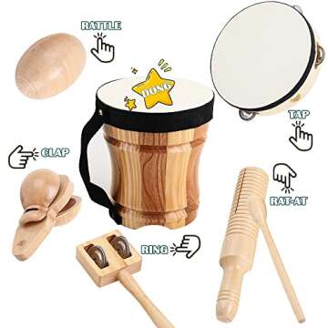 ML.ENJOY Wooden Musical Instruments Toys, Kids Musical Instruments, Toddler Musical Instruments, Eco-Friendly Music Set Natural Wood Percussion Instruments Set