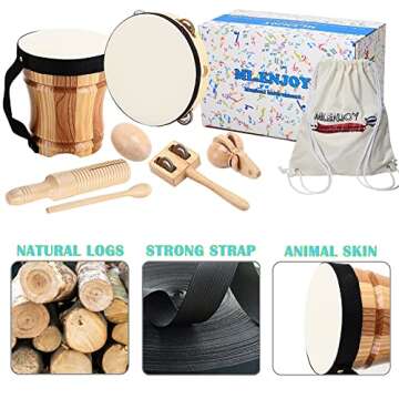 ML.ENJOY Wooden Musical Instruments Toys, Kids Musical Instruments, Toddler Musical Instruments, Eco-Friendly Music Set Natural Wood Percussion Instruments Set