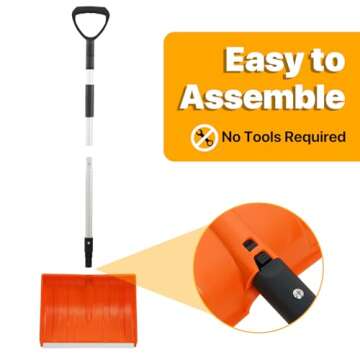 Snow Shovel, 47.5 inch Snow Shovels for Driveway with D-Grip Handle, Heavy Duty 16-inch Wide Snow Shovels for Snow Removal with Aluminum Strip Scoop, Plastic Compact Snow Shovel for Car, Outdoor