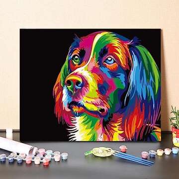 HAPPINNO Paint by Numbers for Adults and Kids Beginner,16"x 20"[Without Frame] -Colorful Cute Dog Pattern,Fun DIY Adult Arts and Crafts Projects for Home Wall Decor DIY Gift Canvas Painting Kits