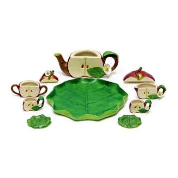 Hands & Hearts Unique Design Porcelain Miniature Tea Set -Half Apple Tea Set- for Home, Fairy Garden, Mini Garden, and Dollhouse Decoration, Collectible Item. (Half Apple)