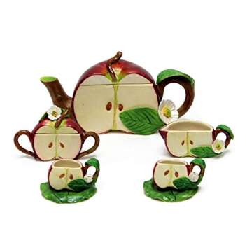 Hands & Hearts Unique Design Porcelain Miniature Tea Set -Half Apple Tea Set- for Home, Fairy Garden, Mini Garden, and Dollhouse Decoration, Collectible Item. (Half Apple)