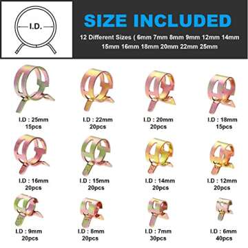 OCR 260 PCS 6-25mm Fuel Line Hose Spring Clip Clamps Fasteners Silicone Vacuum Hose Pipe Clamp Steel Wire Air Tube Water Pipe Clip 12 Sizes