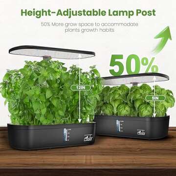 CYBSDF Hydroponics Growing System, 12 Pods Indoor Garden System with LED Full-Spectrum Plant Grow Light, Height Adjustable Indoor Herb Garden, Built-in Timer Function Herb Garden Kit Indoor Black