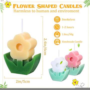 3 Pcs Valentine Flower Shaped Scented Candle Set Soy Wax Candle Decor for Table Fireplace Room Aesthetic Cute Gifts for Valentine Women Birthday Anniversary Party Favors(Pink, White, Yellow)