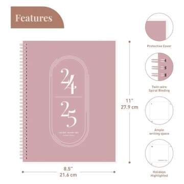 Rileys Planner 2024-2025 Academic Year, 18-Month Academic Weekly Planner - Academic Weekly & Monthly Agenda Planner, Flexible Cover, Notes Pages, Twin-Wire Binding (8.5 x 11 Inch, Pink)