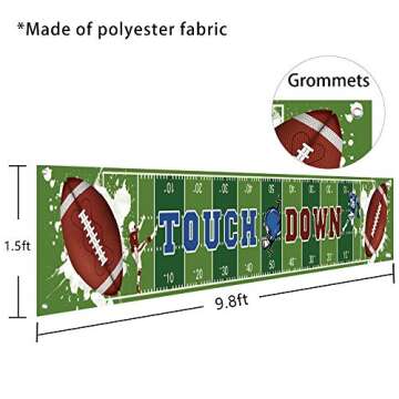 Large Football Themed Birthday Party Banner, Sunday Game Day Sports Fan Supplies, Football Photo Backdrop Hanging Decorations （9.8 x 1.5 ft)