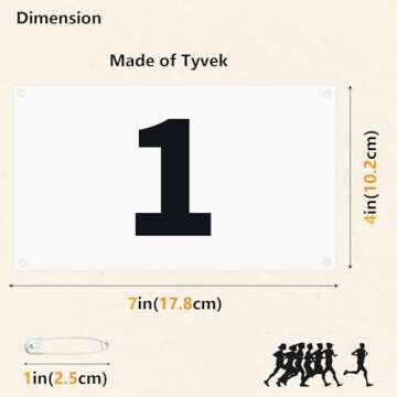 UISKOOPW Tyvek Race Bibs Running Numbers with Safety Pins, Audition Numbers|Tryout Numbers 1-500 for Marathon Runners Events Sports Games (White [4"x7"] 1-50)