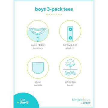 Simple Joys by Carter's Baby Boys' 3-Pack Short-Sleeve Tee Shirts, Orange/Blue/Red, 3-6 Months