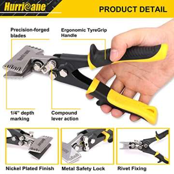 HURRICANE Sheet Metal Hand Seamer, 3 Inch Straight Jaw Sheet Metal Bender Tools for Flattening Metal, Bending Pliers with Ergonomic TyreGrip Handle